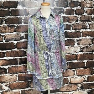 French Connection Dress Shirt Grey Pink Rainbow Dots Size 4